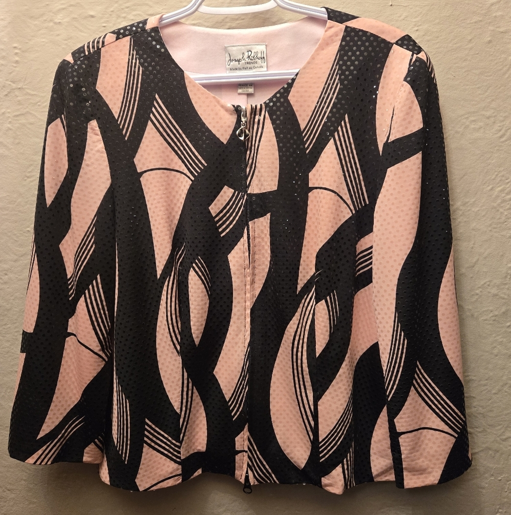 🖤 Pink & Black Y2K Art Deco Zip Jacket – Joseph Ribkoff – Made in Canada – Size